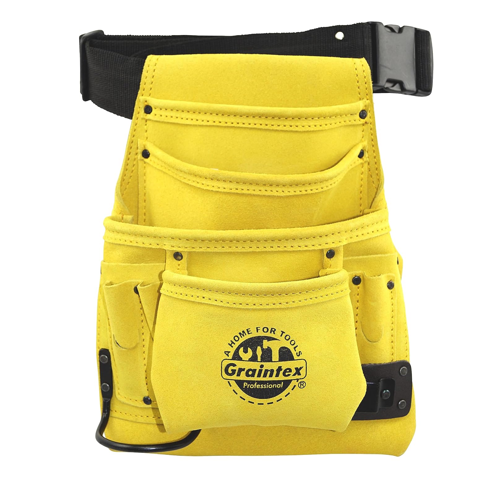 Graintex SS2256 10 Pocket Nail & Tool Pouch Yellow Color Suede Leather with 2√¢‚Ç¨ Webbing Belt for Constructors, Electricians, Plumbers, Handymen