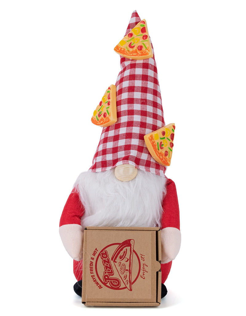 Cute Gnome Eating Pizza - Farmhouse Style Stuffed Plush Shelf Figurine - Pizza Decorations Indoor Gnome Decor - Gnomes Decorations for Home & Office - Pizza Gifts for Pizza Lovers (Pizza Gnome 2)