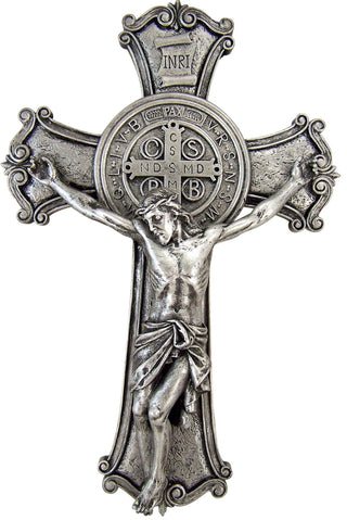 Roman Saint Benedict Wall Cross Crucifix Medal Catholic House Exorcism Relief 10 1/4 Inch