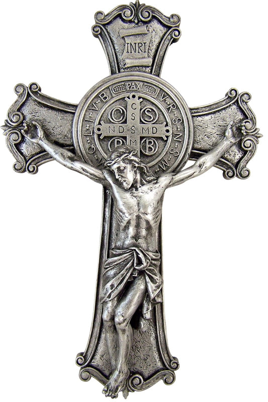 Roman Saint Benedict Wall Cross Crucifix Medal Catholic House Exorcism Relief 10 1/4 Inch