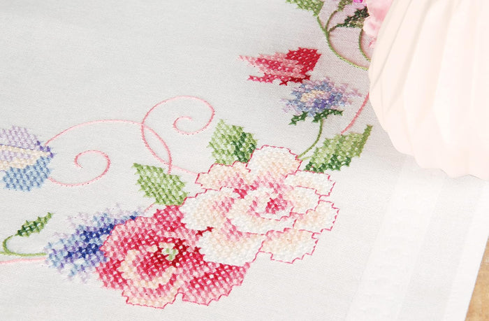 Vervaco Embroidery Kits Cross Stitch Table Runner DIY Kit, Tablecloth to Embroider with Embroidery Image in Modern Design, Cotton and Embroidery Thread, 16 x 40 Inches, Flowers & Butterflies