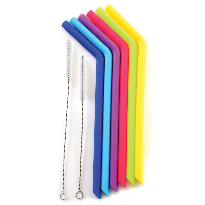 Norpro 407 Reusable Silicone Straws, Set of 6 with 2 Cleaning Brushes, Assorted Colors
