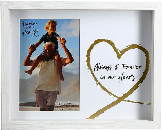Pavilion Gift Company Always & Forever in Our Hearts 7.5x9.5 Inch Easel Back Vertical Picture Frame, Gold