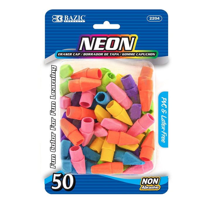 BAZIC Neon Eraser Top. Chisel Shaped Erasers for Standard Pencils (50/Pack)
