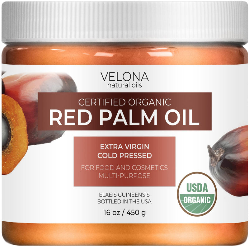 velona USDA Certified Organic Red Palm Oil 16 oz | Food and Cosmetic Grade | in jar | Extra Virgin, Cold Pressed | Skin, Face, Body, Hair Care | Use Today - Enjoy Results