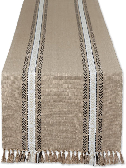 DII Design Everyday Collection, Fringed Stripe Tabletop, Table Runner, 14x72, Stone