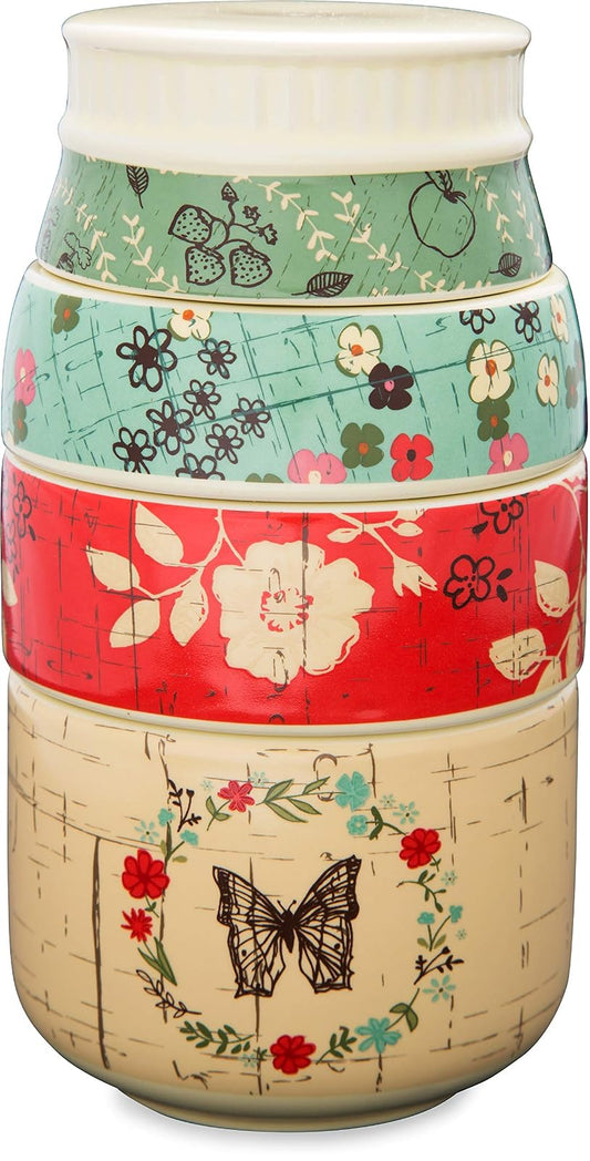 Pavilion Gift Company 23129 Live Simply Floral Mason Jar Measuring Cups Multicolor