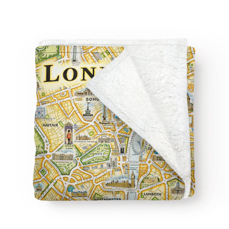 London Map Fleece Blanket - Hand-Drawn Original Art - Soft, Cozy, and Warm Throw Blanket for Couch - Unique Gift - 58"x 50"