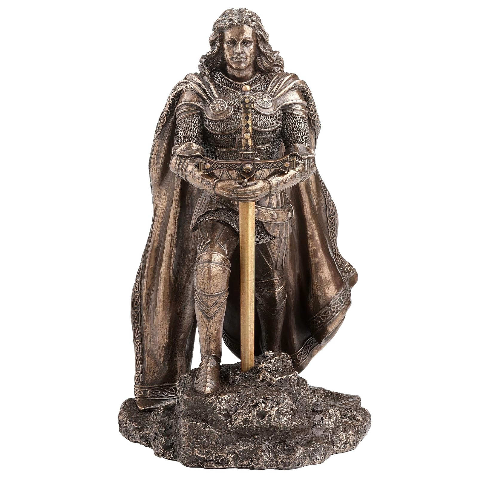 Unicorn Studio Resin Statues King Arthur Standing Pulling The Sword In The Stone Bronze Finish Statue 5.25 X 8 X 5 Inches Bronze