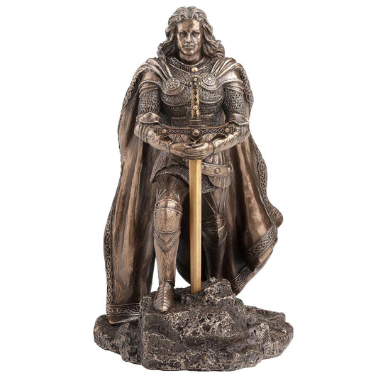 Unicorn Studio Resin Statues King Arthur Standing Pulling The Sword In The Stone Bronze Finish Statue 5.25 X 8 X 5 Inches Bronze