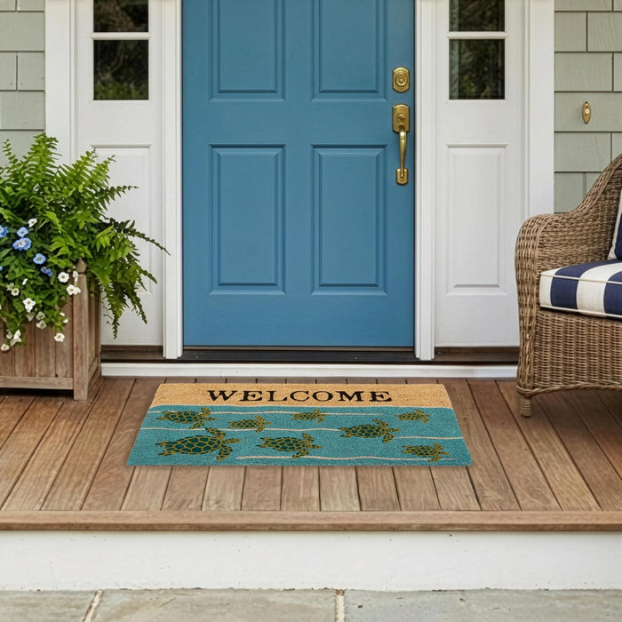 Larry Traverso Sea Turtles 100% Coir Doormat, 18 x 30 inches, Naturally Durable, PVC-Backing, Sustainable