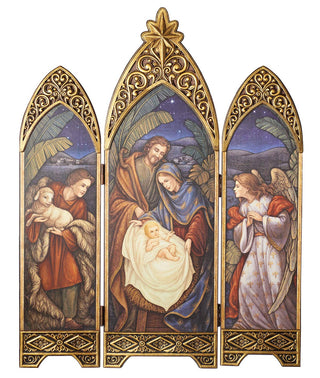 Roman 36.25" NATIVTY Triptych W/Angel Shepherd & Antique Gold Star