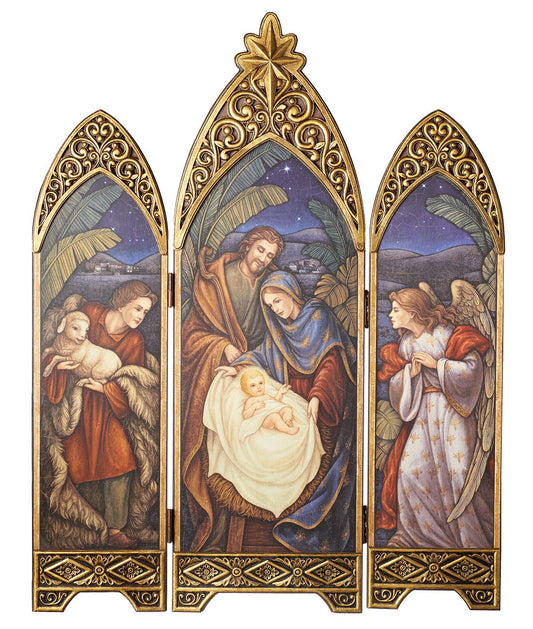 Roman 36.25" NATIVTY Triptych W/Angel Shepherd & Antique Gold Star