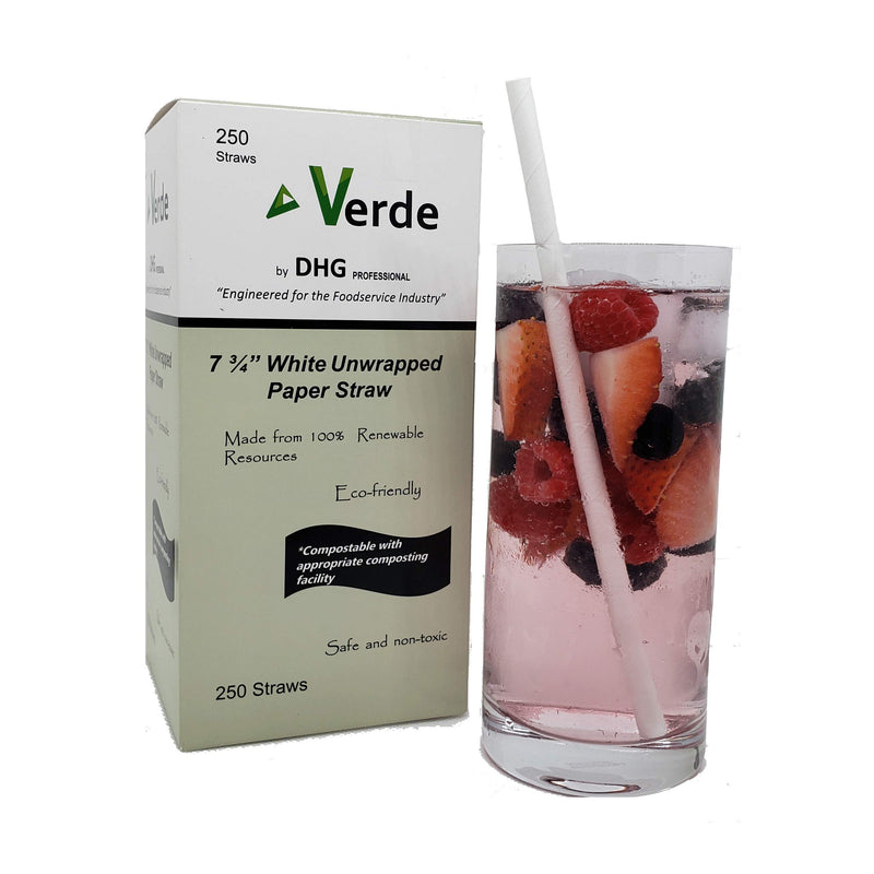 250pc Disposable White Paper Straws 7.75"