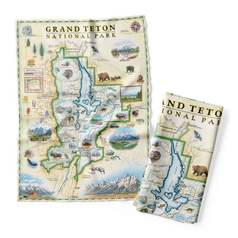 Xplorer Maps Grand Teton National Park Map Decorative Flour Sack Kitchen Tea Towel - 100% Cotton - 18" x 24"