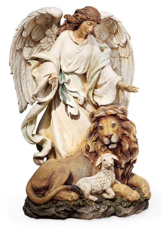Angel Collection Joseph's Studio by Roman Exclusive Standing Angel with Lion and Lamb Figurine, 9.5-Inch
