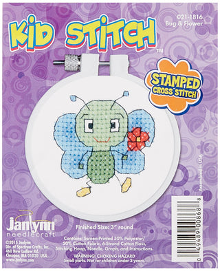 Design Works Crafts Janlynn 021-1816 Kid Bug & Flower Stamped Cross Stitch Kit, 3"