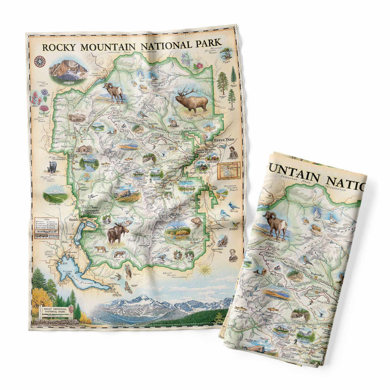 Xplorer Maps Rocky Mountain National Park Map Decorative Flour Sack Kitchen Tea Towel - 100% Cotton - 18" x 24"