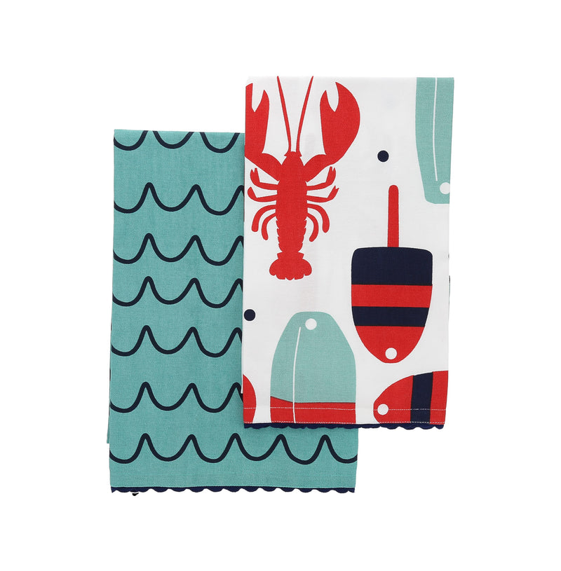 Pavilion - Lobster Wave - Set of Two 20&quot; x 28&quot; Decorative Tea Towels - Summer Beach Boat Ocean Waterfront Seaside Nautical Kitchen Decor