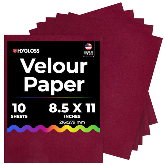 Hygloss Products Velour Paper - Soft, Velvety Surface Works With Printers ‚Äì Burgundy, 8-1/2 x 11 Inches - 10 Pack