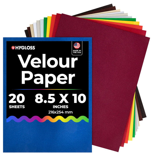 Hygloss Products Velour Paper Soft, Velvety Surface Works with Printers - Assorted Colors, 8-1/2 x 10 Inches - 20 Sheets