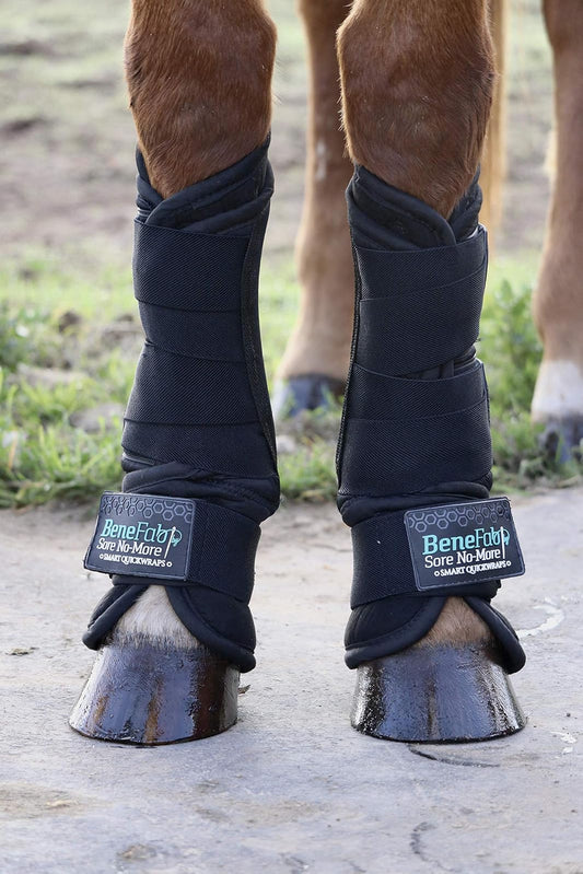 BENEFAB Therapeutic Smart Front QuickWrap | 1 Pair/2PCS Wraps with Far-Infrared Technology & Magnetic Therapy | Stable or Shipping Boot | Prevent Injuries | Reduce Pain & Stiffness | Black