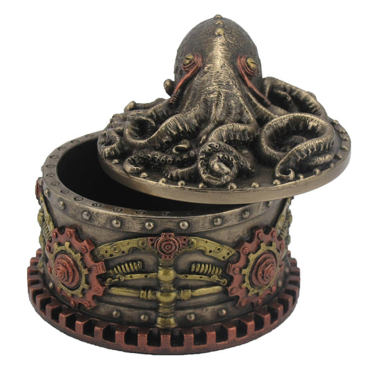 Unicorn Studio Zeckos Resin Decorative Boxes Decorative Bronze Finish Steampunk Octopus Trinket Box 4 X 3.5 X 4 Inches
