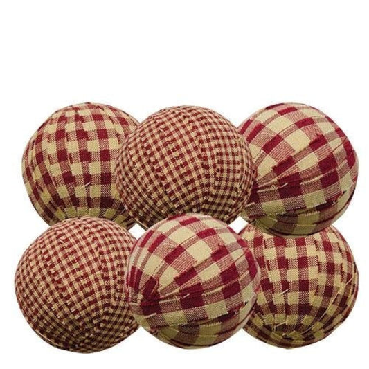 CWI Rag Balls Set of 6 Burgundy Gingham 2.25 In. Diameter Bowl Filler Country Prim Decor