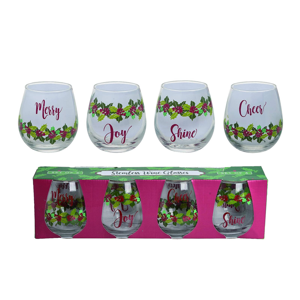 Transpac Y6580 Poinsettia Wine Glasses, Set of 4, 16 oz