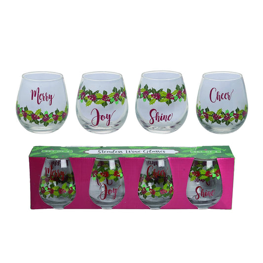 Transpac Y6580 Poinsettia Wine Glasses, Set of 4, 16 oz