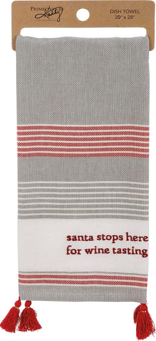 Primitives by Kathy 111339 Kitchen Dish Towel - Santa Stops Here for Wine Tasting