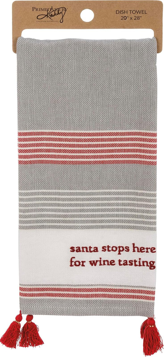 Primitives by Kathy 111339 Kitchen Dish Towel - Santa Stops Here for Wine Tasting
