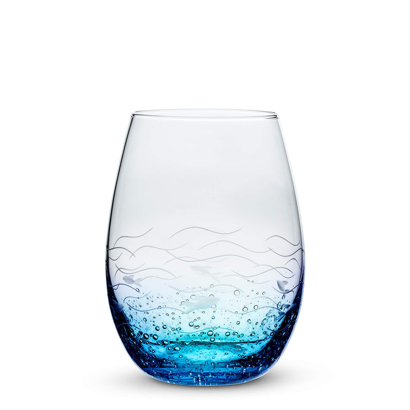 Abbott Collection 27-Sardinia-SG Fish Cut Stemless Goblet, Blue/Clear
