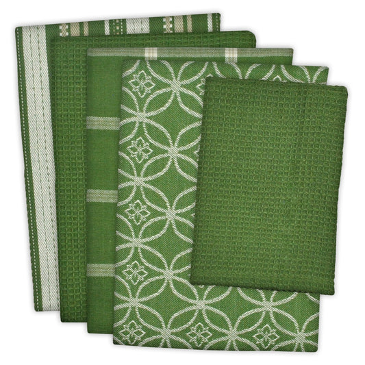DII Design Assorted Woven Kitchen Set, Dishtowel, 18x28; Dishcloth, 13x13, Sage, 5 Piece