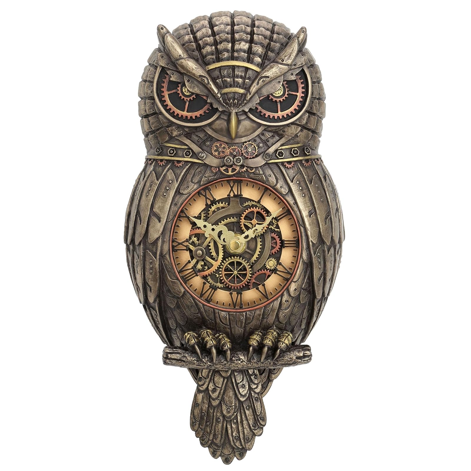 Unicorn Studio Resin Wall Clocks Metallic Bronze Finished Steampunk Owl Pendulum Wall Clock 6.25 X 12.5 X 2.25 Inches Bronze