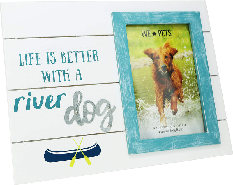 Pavilion Gift Company Life is Better with A River Dog-10.5x8 Inch Portrait Blue Easel Back Picture Frame