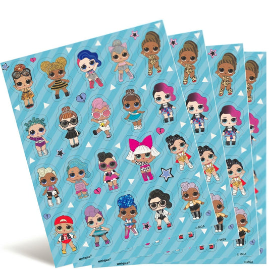 Unique Industries Unique Party 23799 Sticker Sheets-LOL Surprise Party-Pack of 4, Multicolour