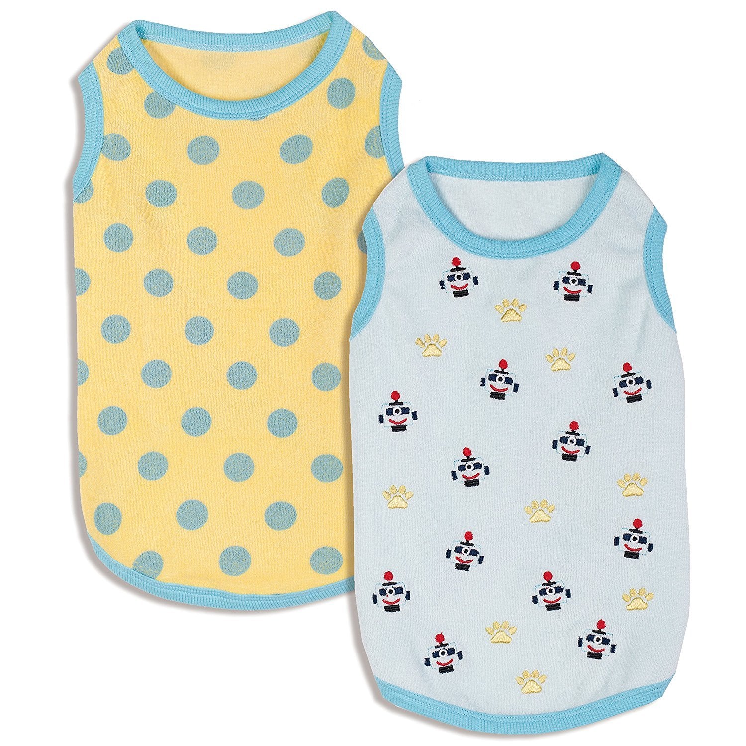 Blueberry Pet Pack of 2 Soft & Comfy Terry Cotton Pastel Blue Affection Sleep & Play Dog Pajamas & Tank Top T Shirt, Back Length 12", Clothes for Unisex Dogs