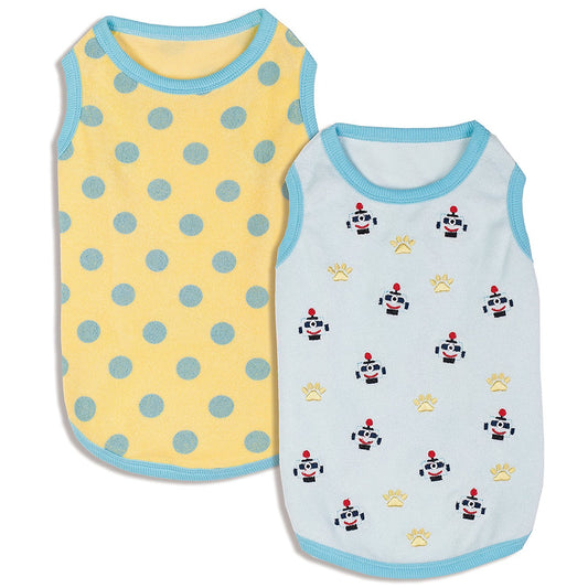 Blueberry Pet Pack of 2 Soft & Comfy Terry Cotton Pastel Blue Affection Sleep & Play Dog Pajamas & Tank Top T Shirt, Back Length 12", Clothes for Unisex Dogs