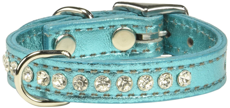 OmniPet Signature Leather Crystal and Leather Dog Collar, 10", Metallic Turquoise