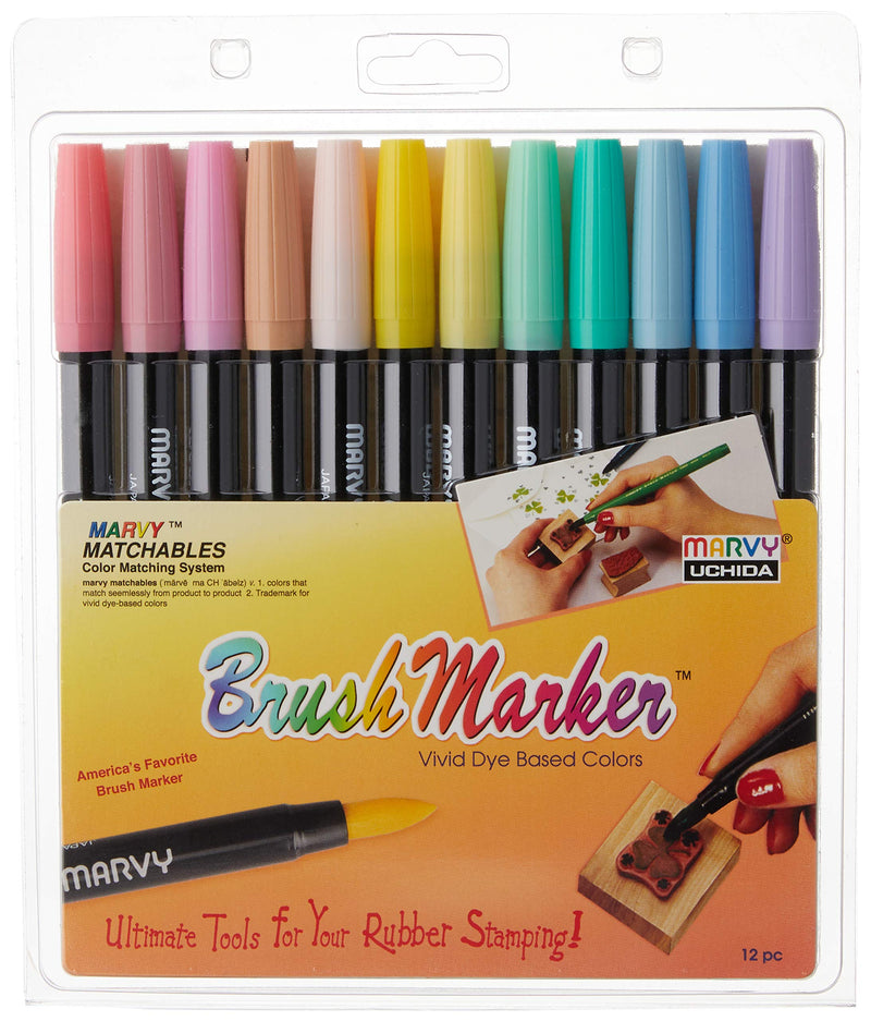 Uchida Brush Markers, Pastel, 12-Pack