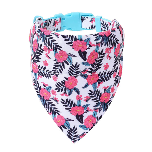 Mile High Life | Spring Floral Collection | Soft Poly Cotton Fabric | Girl Dog Collars | Bandana Collar (Peony, Bandana w/Collar -M)