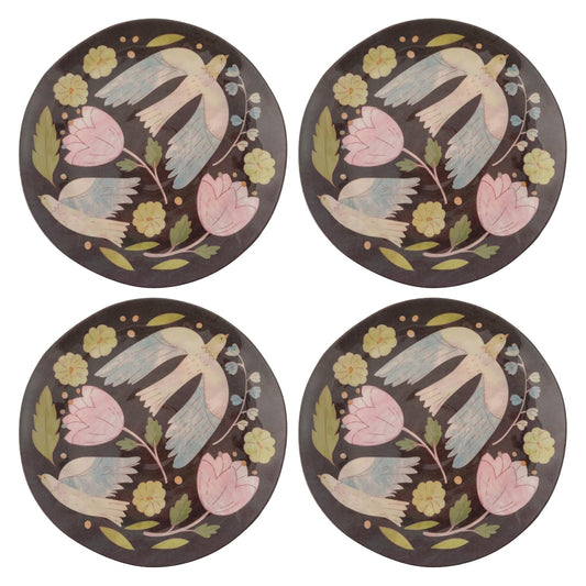 Karma Dishware Plate, Salad Plates, Folklore Birds