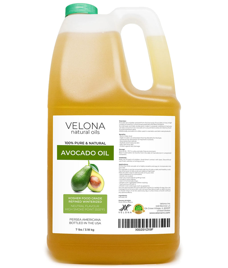 velona Avocado Oil 7 lb | 100% Pure and Natural Carrier Oil | Refined, Cold Pressed | Hair, Body and Skin Care | Use Today - Enjoy Results