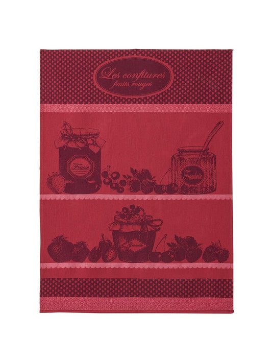 Coucke French Cotton Jacquard Towel, Confitures (Jams) Fruits Rouges, 20-Inches by 30-Inches, Red