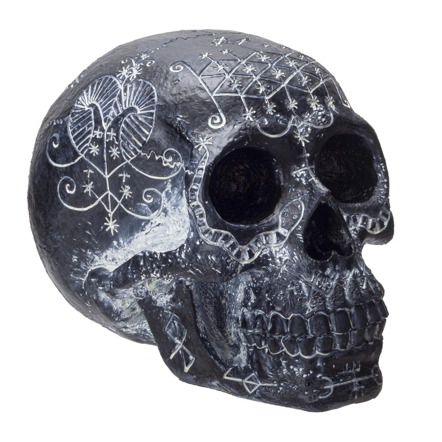 Pacific Trading SUMMIT COLLECTION Black Mysterious Voodoo Skull Black Magic Spellbound Skull Figurine Collectible 8 inch L