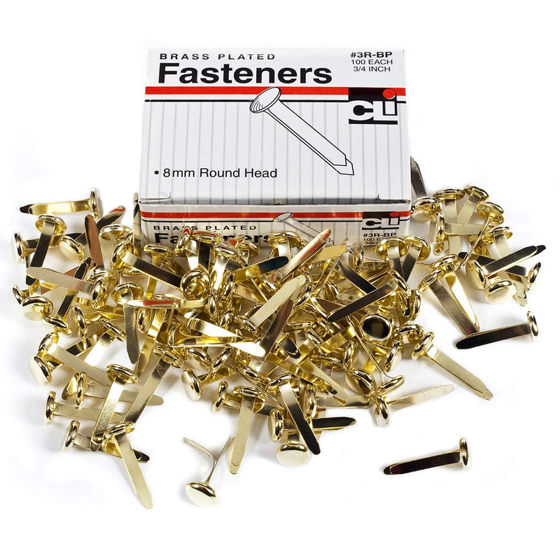 Charles Leonard Fasteners, Round Head, Brass Plated, 3/4 Inch Shank, 8 MM Head, 100-Pack (3R-BP)