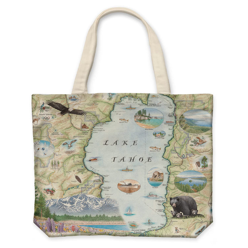 Xplorer Maps Lake Tahoe Map Canvas Tote Bag with Handles, Cloth Grocery Shopping Bag, Reusable &amp; Eco-friendly Bag, 100% Cotton, Washable, 18 wide x 15 tall
