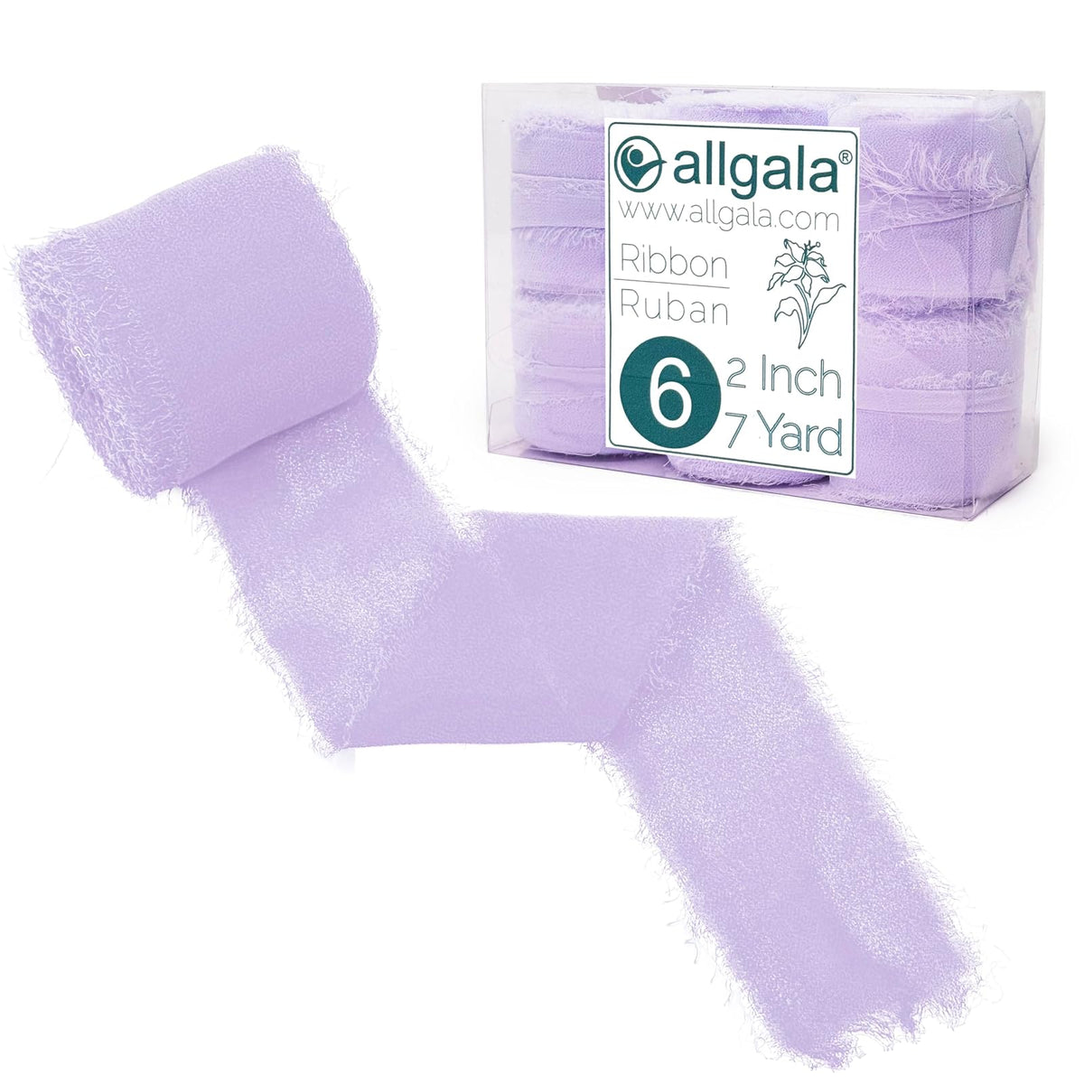 allgala Decorative Ribbon Trim, 6 Roll 2"x7yd, Lavender