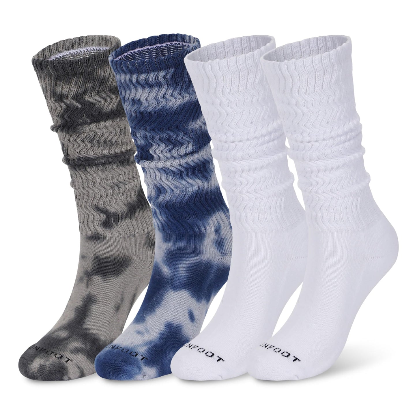 MONFOOT Women's 4 Pack Soft Slouch Extra Long Knee High Boot Socks Cotton Tie-Dye Medium